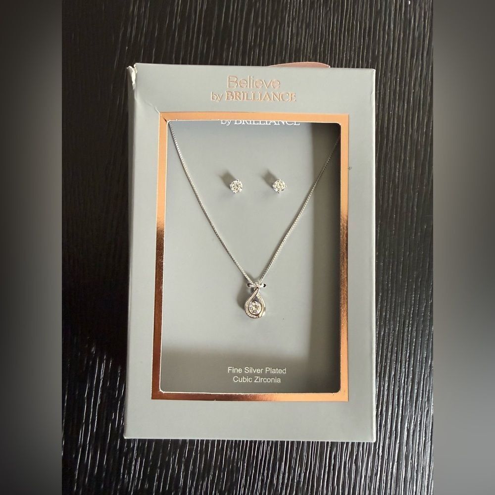 Believe by Brilliance Silver Plated Necklace and Earring Set